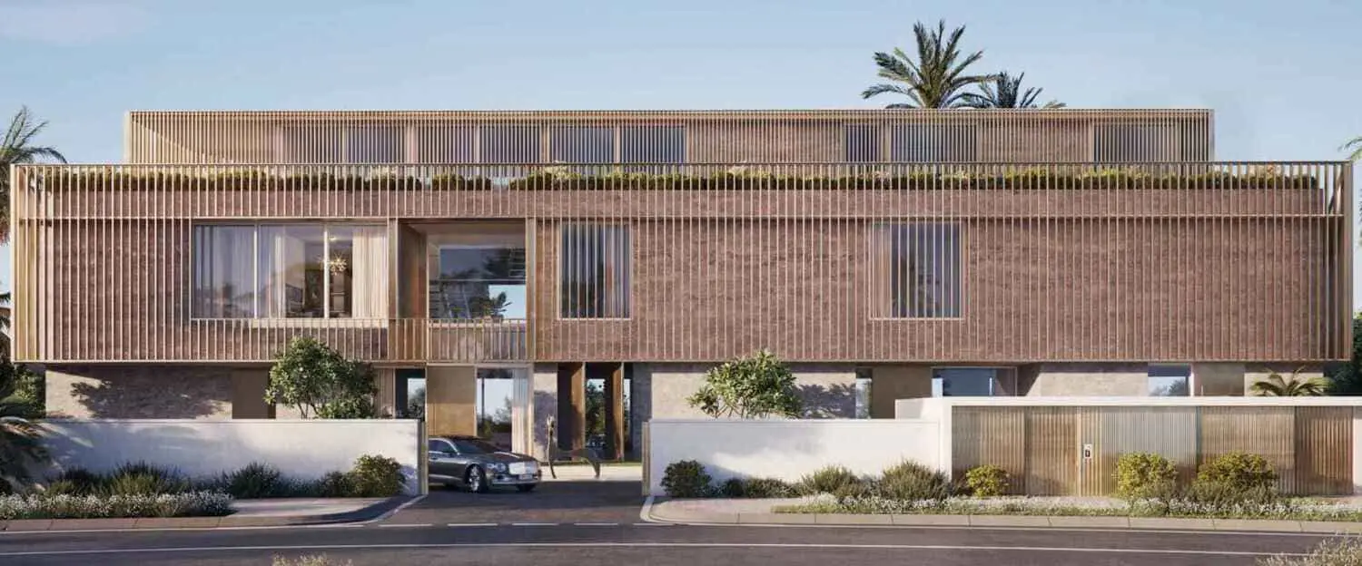 Nawayef Mansions exterior facade Hudayriyat Island showcasing timeless mid-century modern luxury villa design elements