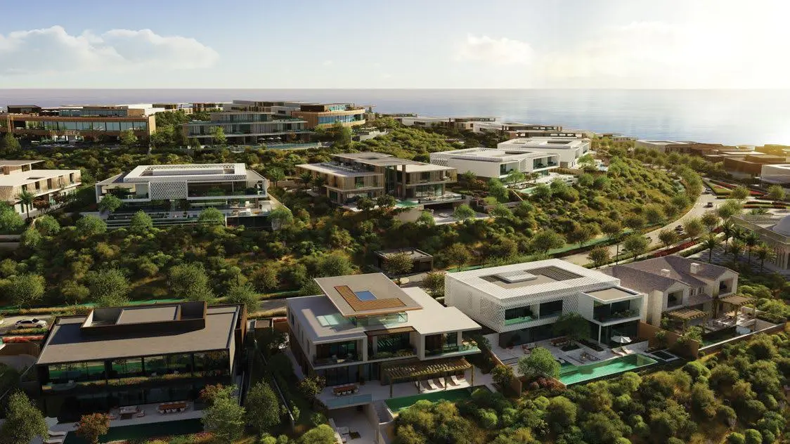 Nawayef East Hill hillside villas overlooking Abu Dhabi skyline and Arabian Gulf