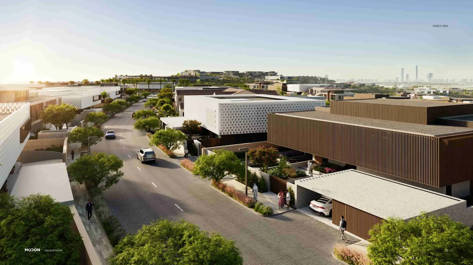 Elevated park area offering panoramic Abu Dhabi skyline views within Nawayef West Hill luxury hillside community