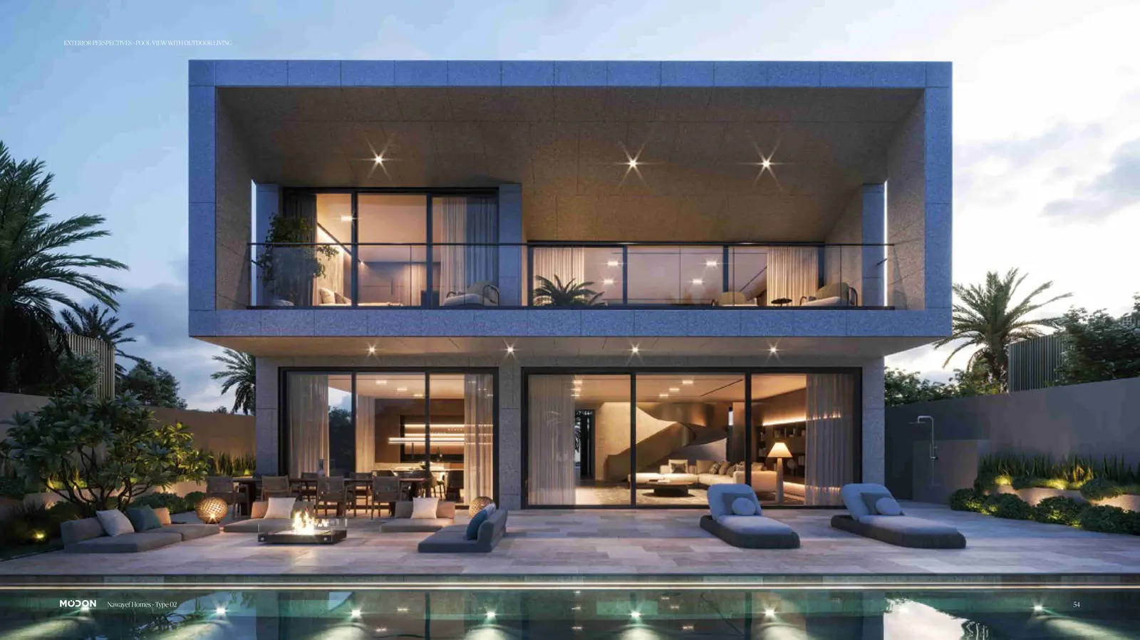 Family-friendly plaza and green open spaces in Nawayef West Hill Hudayriyat Island residential development Abu Dhabi