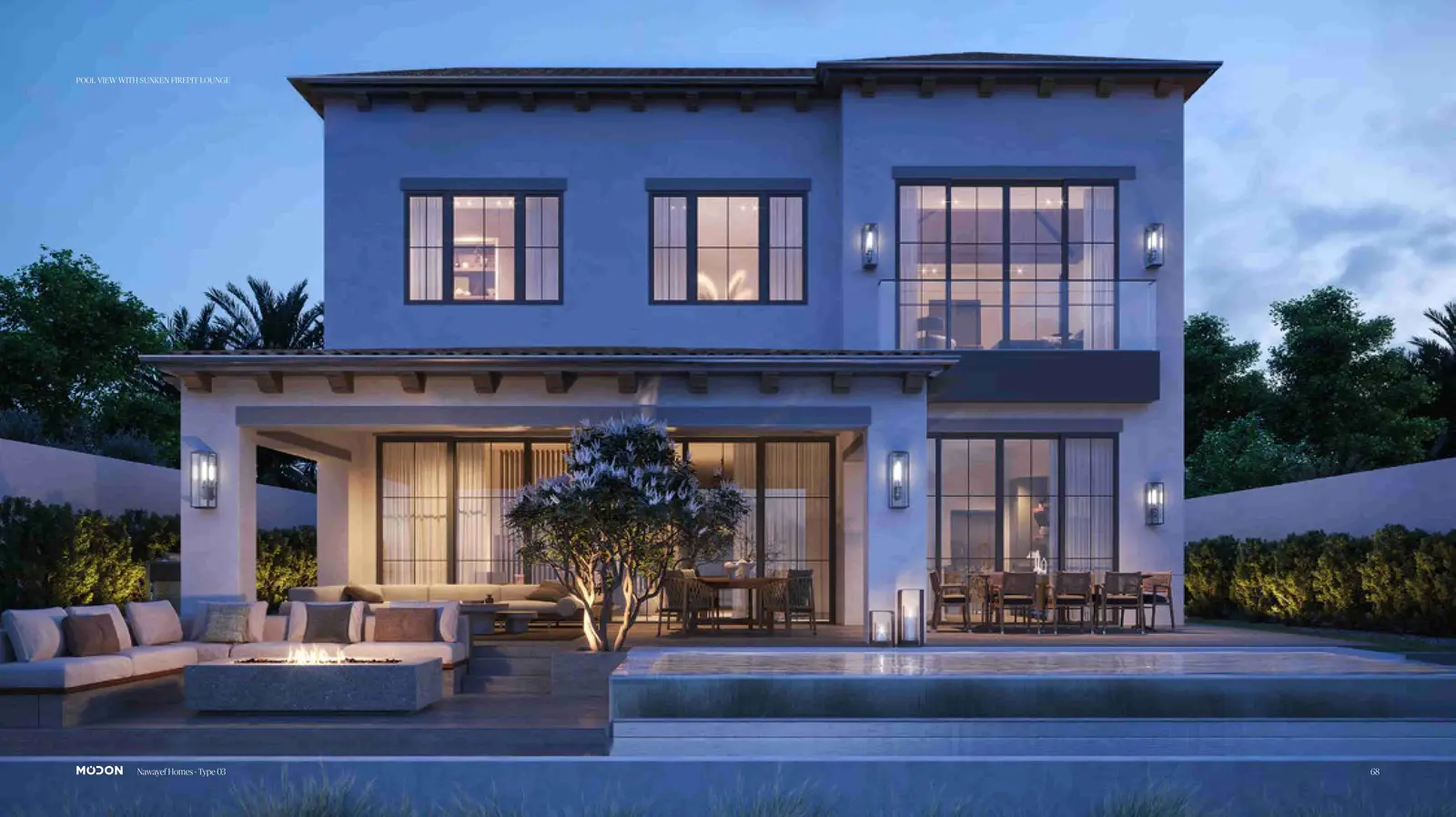 Modern mansion facade with private driveway at Nawayef West Hill Hudayriyat Island luxury villas Abu Dhabi