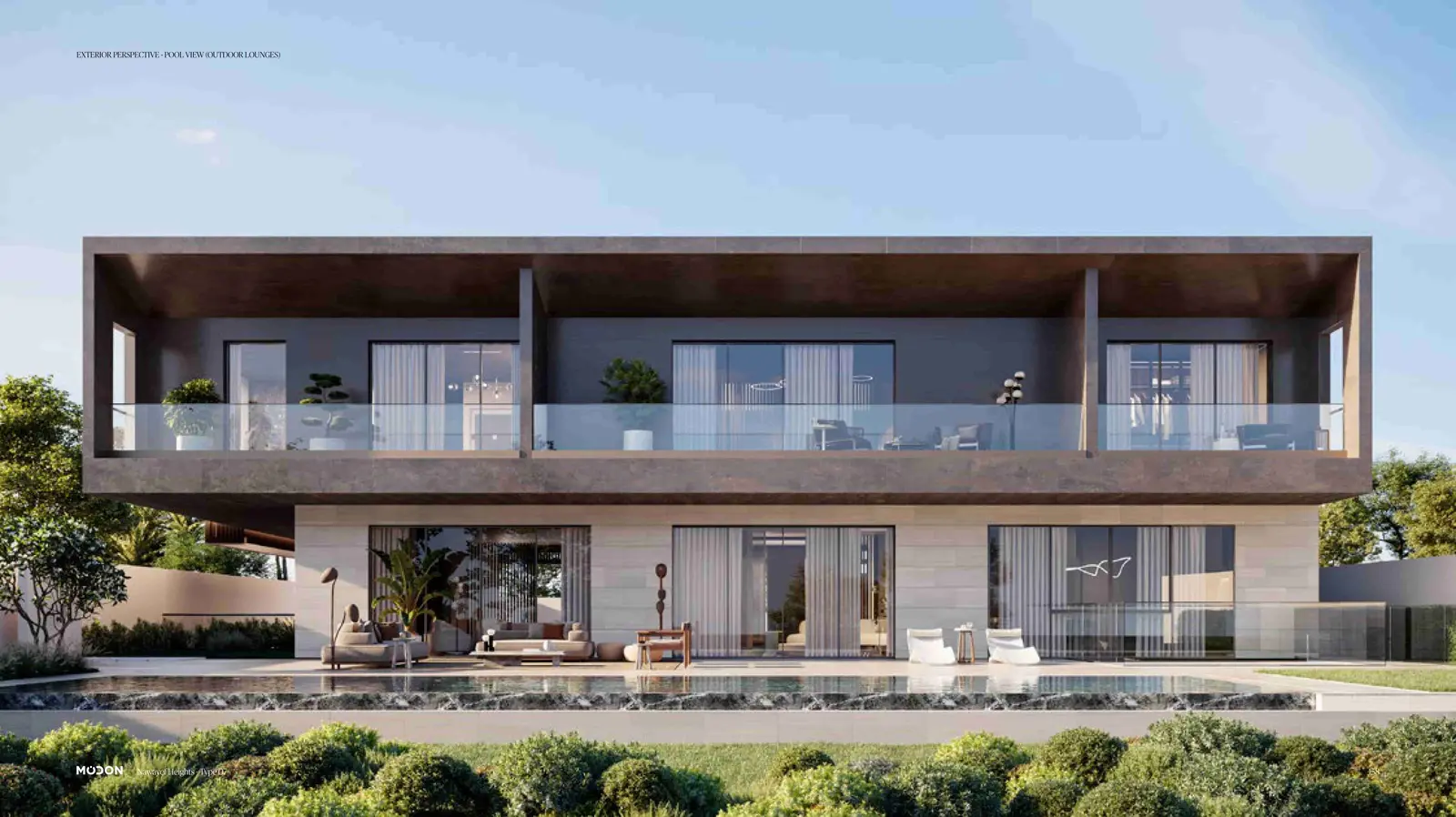 Minimalist villa design with large glass panels at elevated Nawayef West Hill, Hudayriyat Island Abu Dhabi